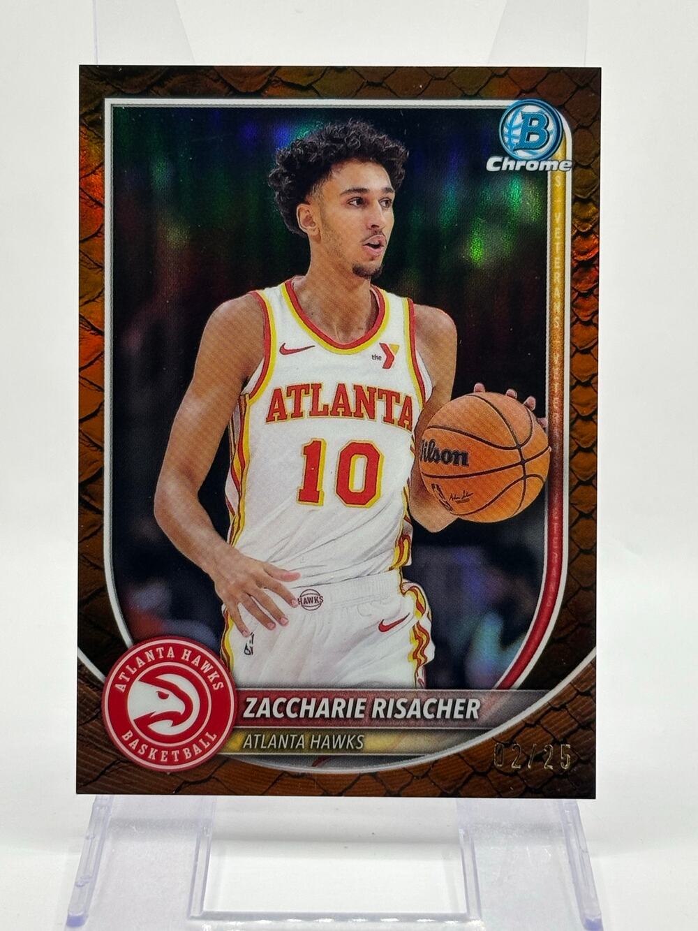 2025-26 Bowman Chrome Zaccharie Risacher Orange Reptilian Refractor 2/25 SP